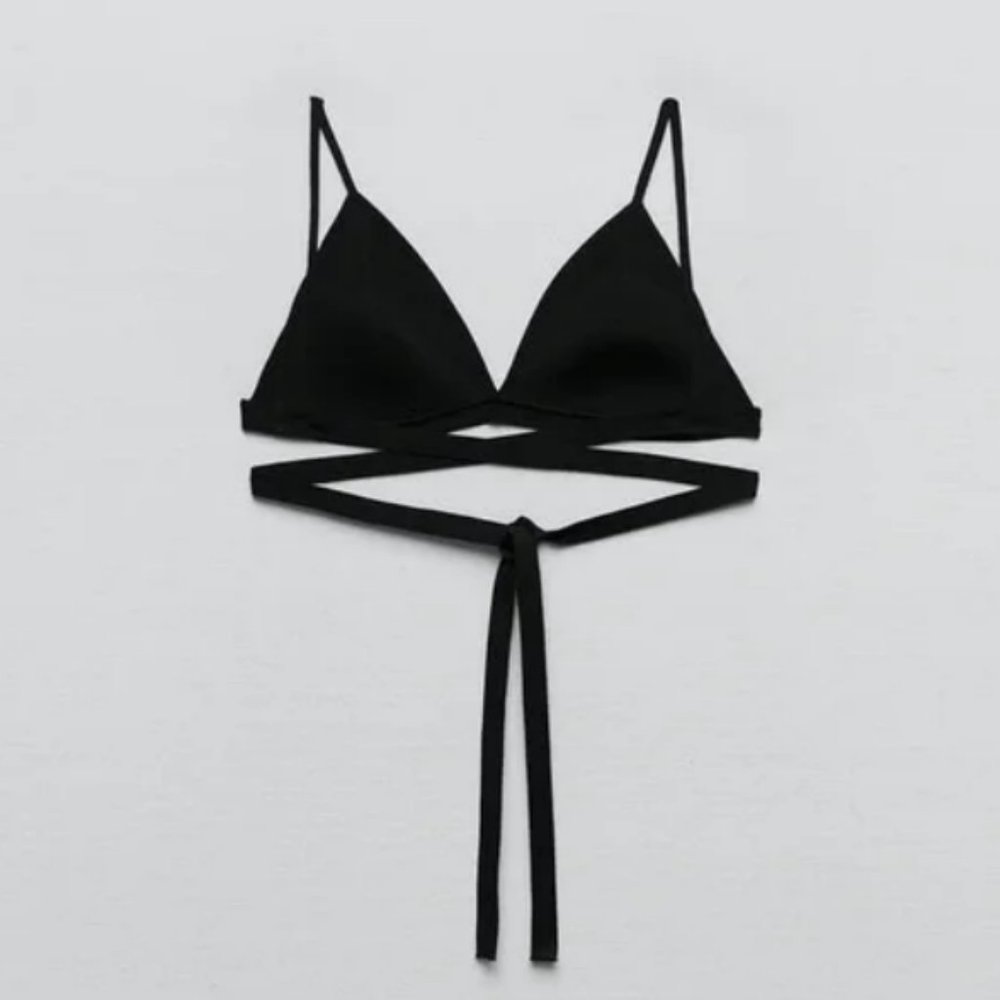 Zara Black Knotted Waist Knit Bralette, Size Medium